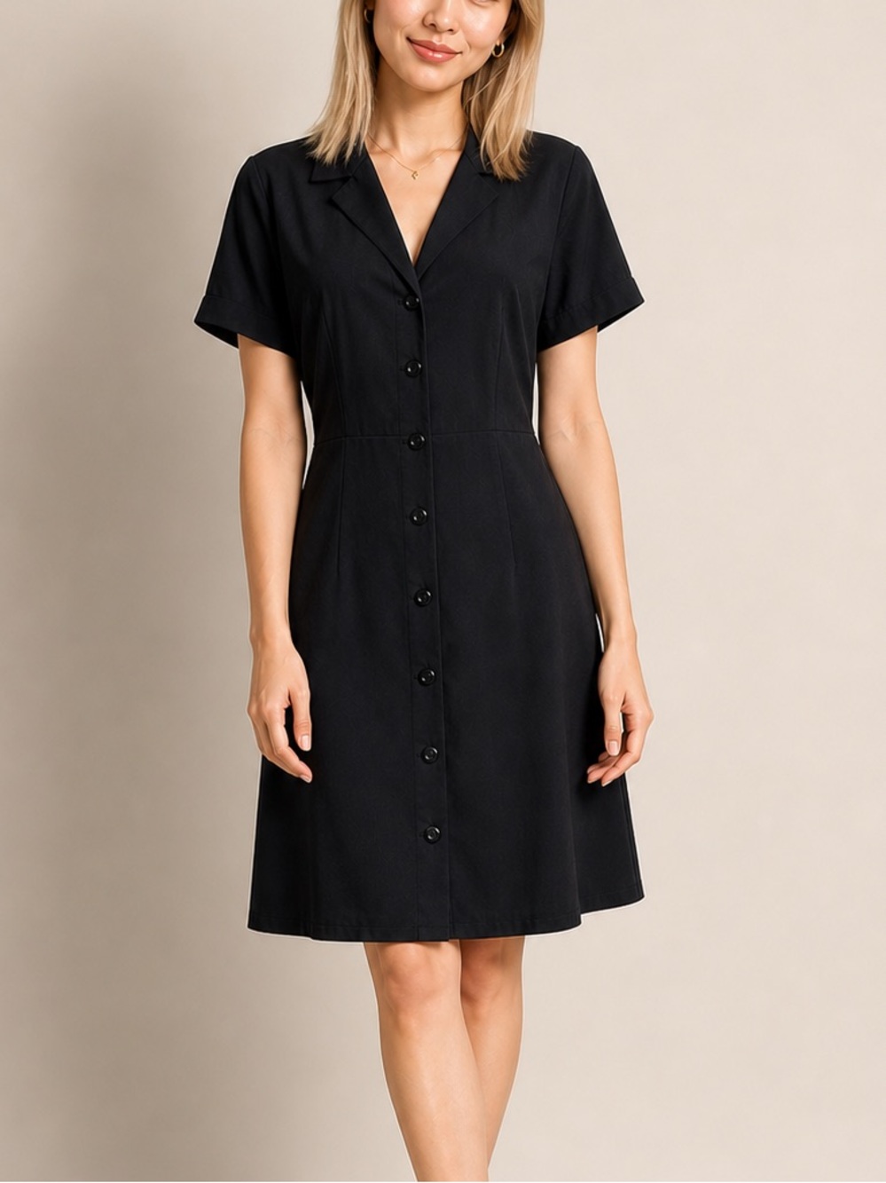 Everlane Black Button Front Shirt Dress Short Sleeve Minimalist A-Line 14 / XL